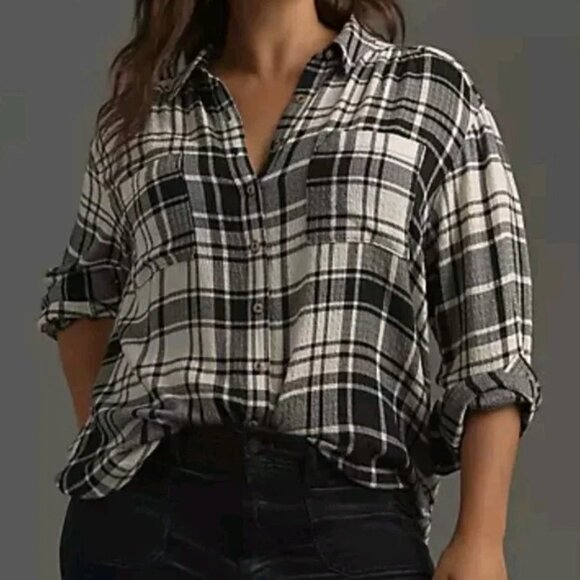 Anthropologie Tops - Anthropologie Pilcro Hadley Relaxed Plaid Shirt 3X Button Front Flannel Cabin